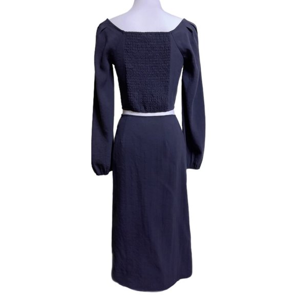 NWT Le Lis Navy Side Button Square Neck Crop Top & Midi Skirt Set Size S/M/L - Picture 2 of 9